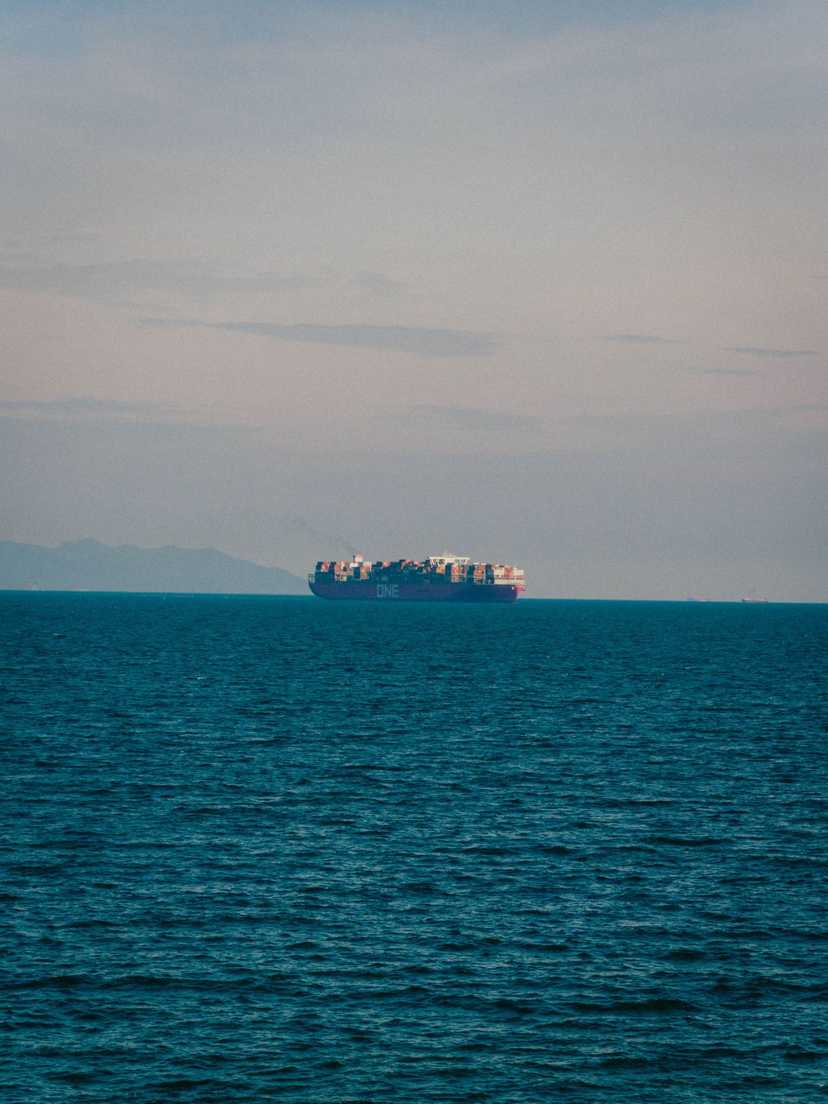 A cargo vessel under way in open sea